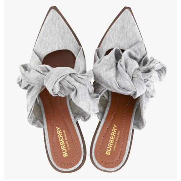 BURBERRY Pewter Melange Synthetic Tillington Ankle-wrap Mules Size 37 NEW - Picture 1 of 8